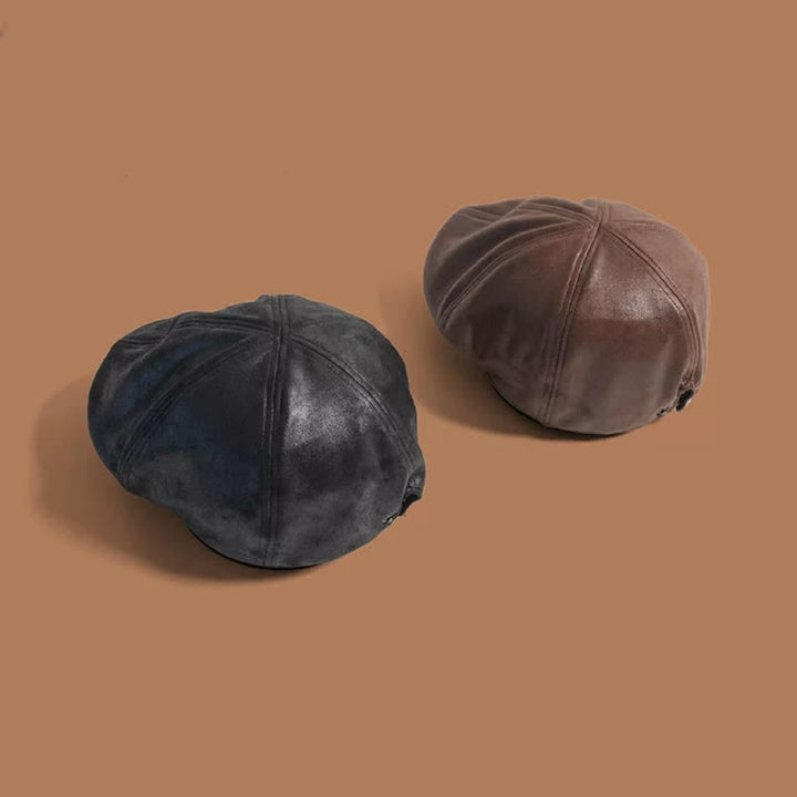 Octagonal Flat Head Retro Style Leather Beret Hat - image 3