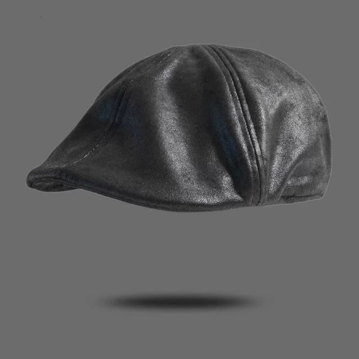 Octagonal Flat Head Retro Style Leather Beret Hat - Black - M (22"-22 7/8") - image 5