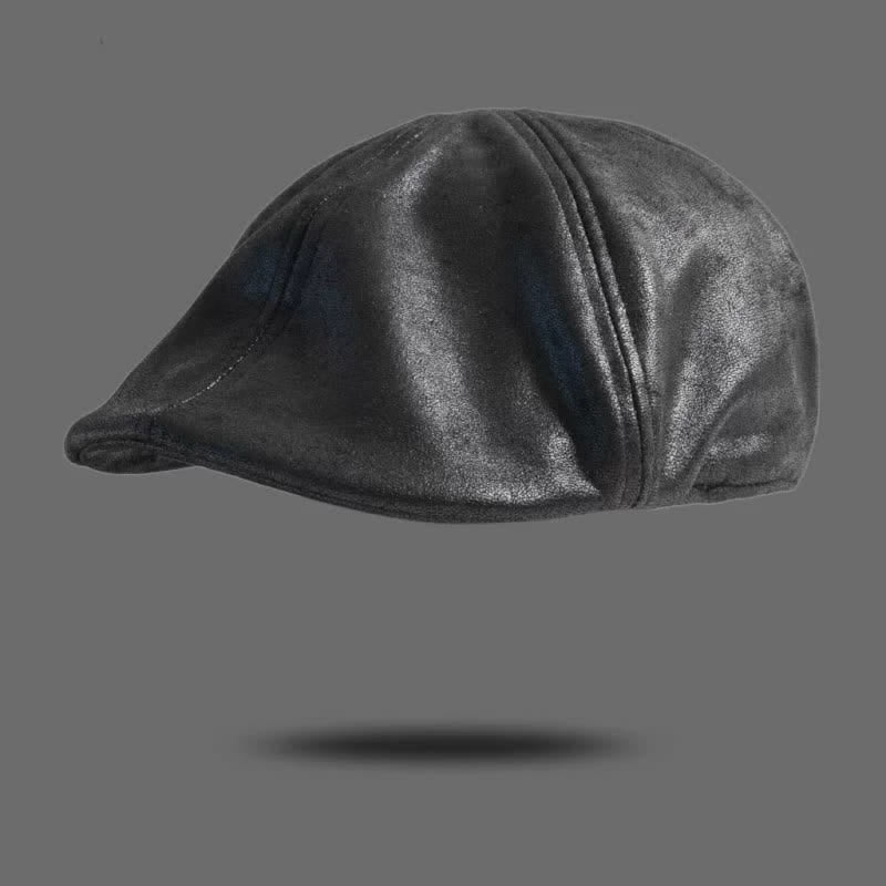 Octagonal Flat Head Retro Style Leather Beret Hat - Black - M (22"-22 7/8") - image 5