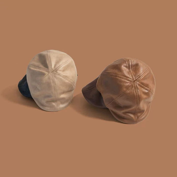 Octagonal Flat Head Retro Style Leather Beret Hat - image 4