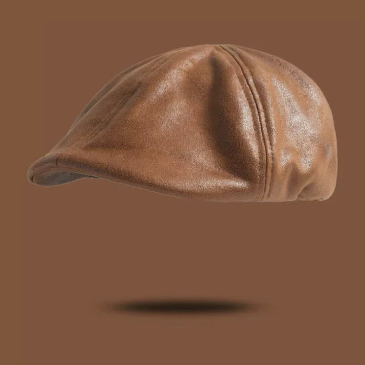 Octagonal Flat Head Retro Style Leather Beret Hat - Caramel - M (22"-22 7/8") - image 2
