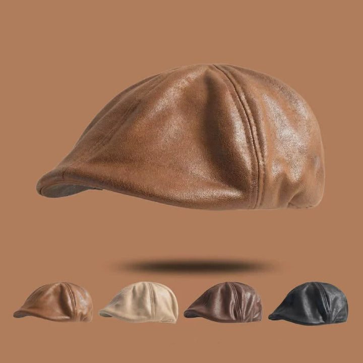 Octagonal Flat Head Retro Style Leather Beret Hat - image 0