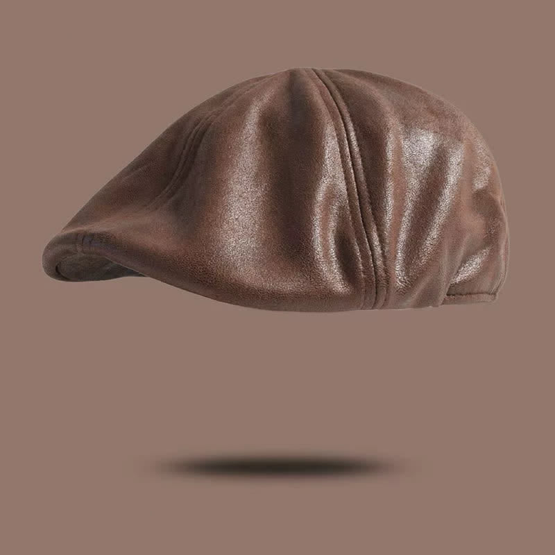 Octagonal Flat Head Retro Style Leather Beret Hat - Dark Coffee - M (22"-22 7/8") - image 7