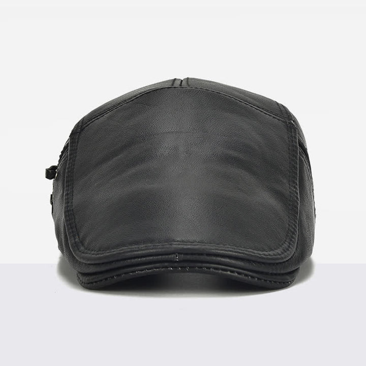 Side Lace-Up Cowhide Leather Beret Hat - image 1