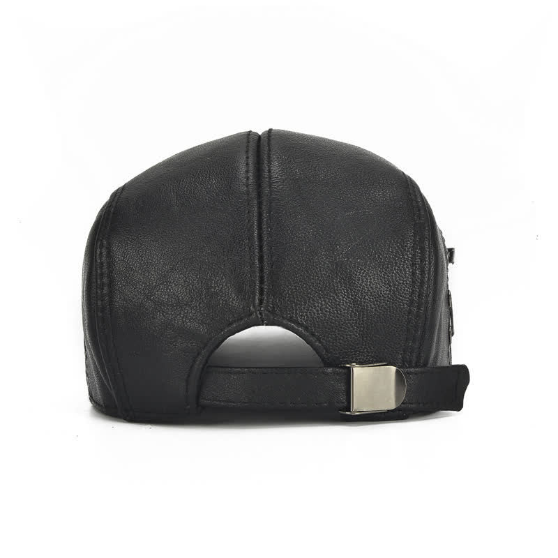 Side Lace-Up Cowhide Leather Beret Hat - image 6