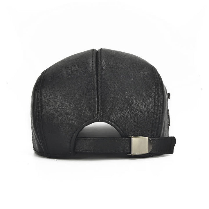Side Lace-Up Cowhide Leather Beret Hat - image 6