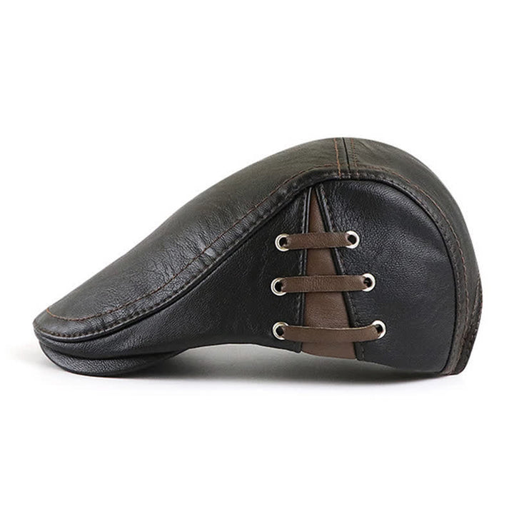 Fashion Side Lace-Up Design Leather Beret Hat - image 7