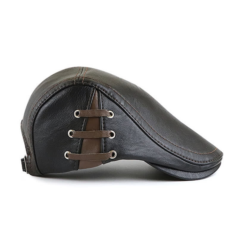 Fashion Side Lace-Up Design Leather Beret Hat - image 8