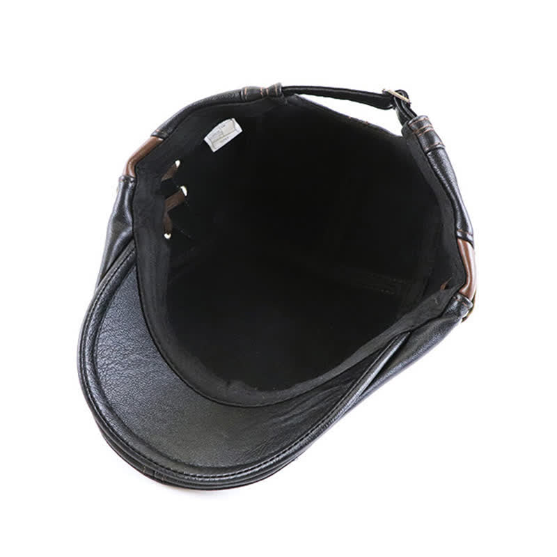 Fashion Side Lace-Up Design Leather Beret Hat - image 9