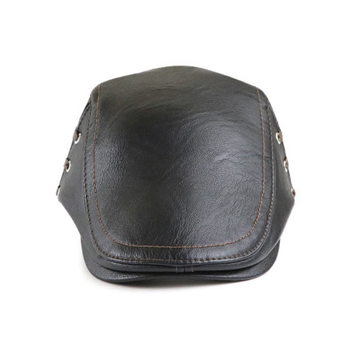 Fashion Side Lace-Up Design Leather Beret Hat - image 1