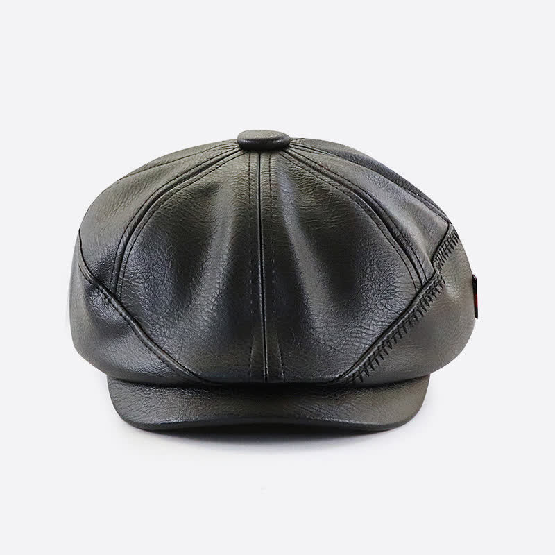 Retro Style Sewing Design Newsboy Leather Beret Hat - image 3