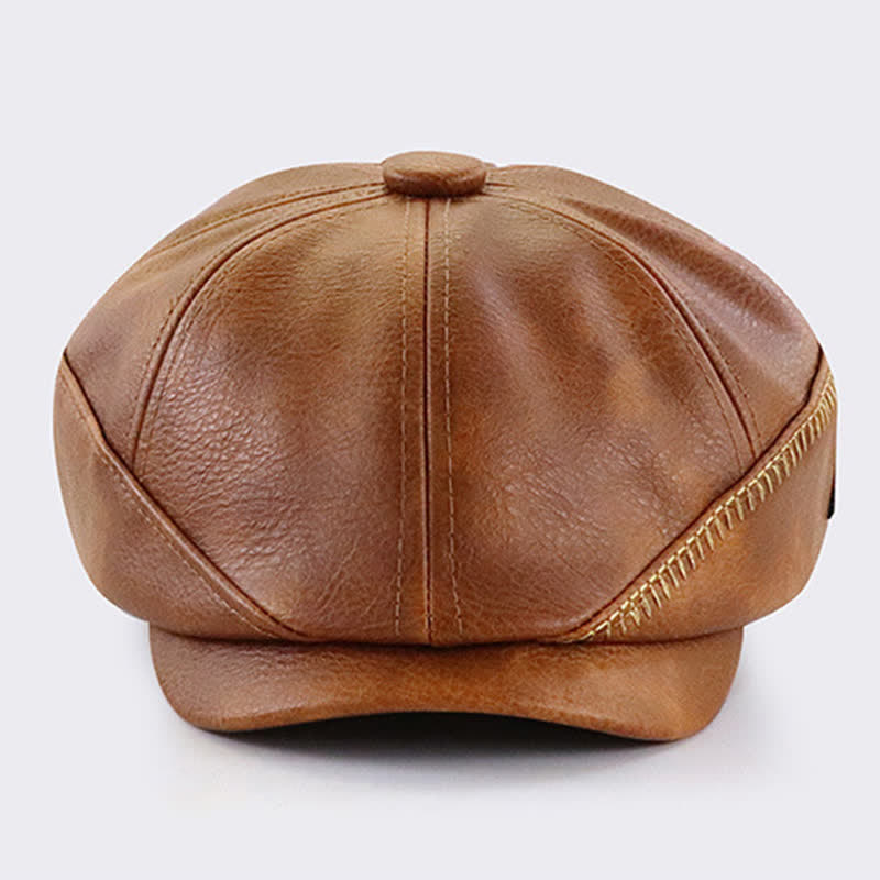 Retro Style Sewing Design Newsboy Leather Beret Hat - image 1