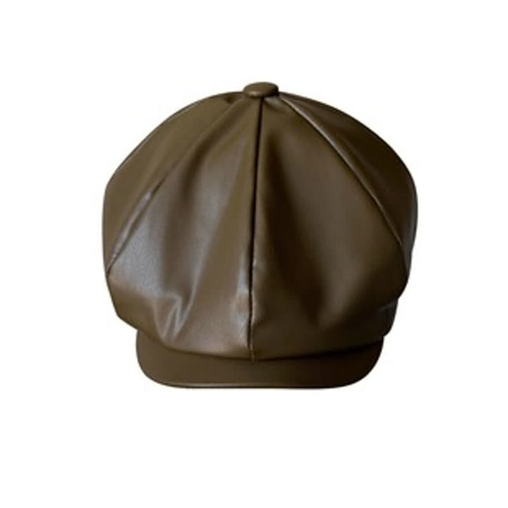 Army Green British Style Octagonal Leather Beret Hat - image 2