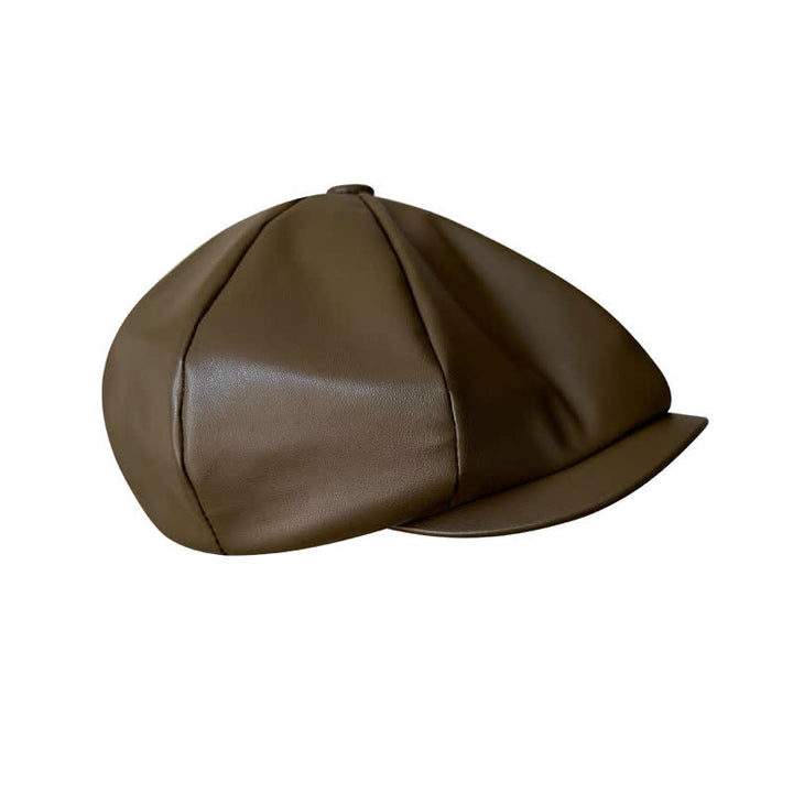 Army Green British Style Octagonal Leather Beret Hat - image 4