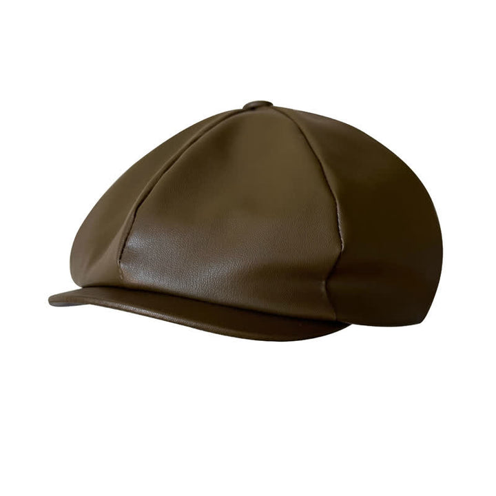 Army Green British Style Octagonal Leather Beret Hat - Army Green - L (23 1/4"-23 5/8") - image 0