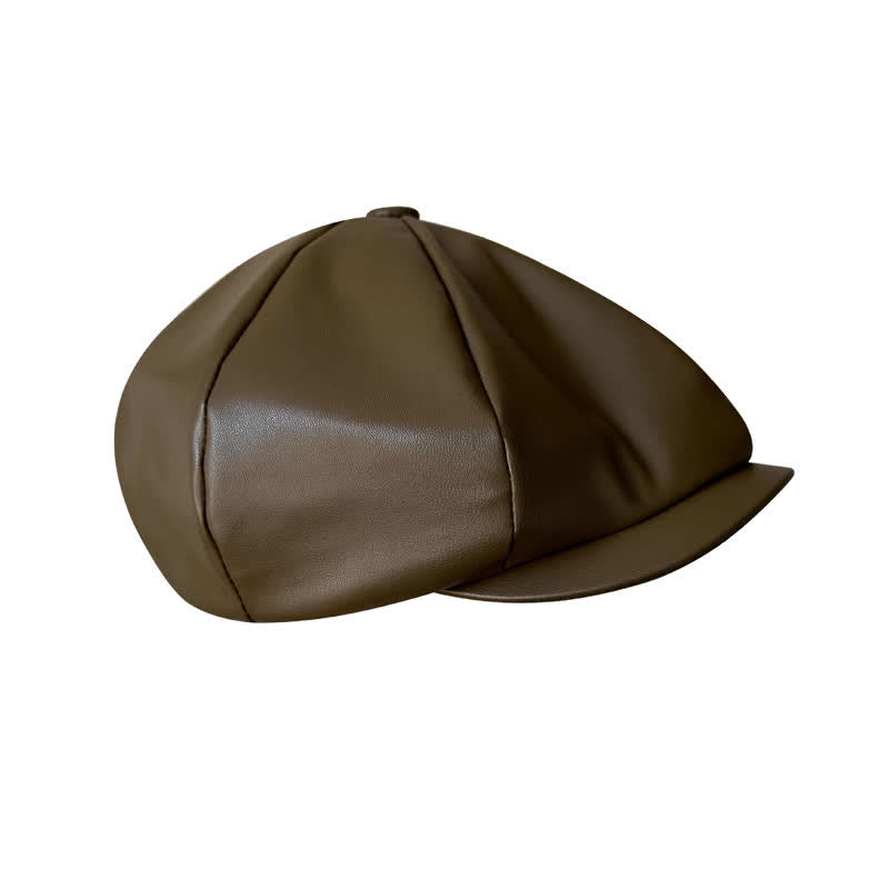 Army Green British Style Octagonal Leather Beret Hat - image 4