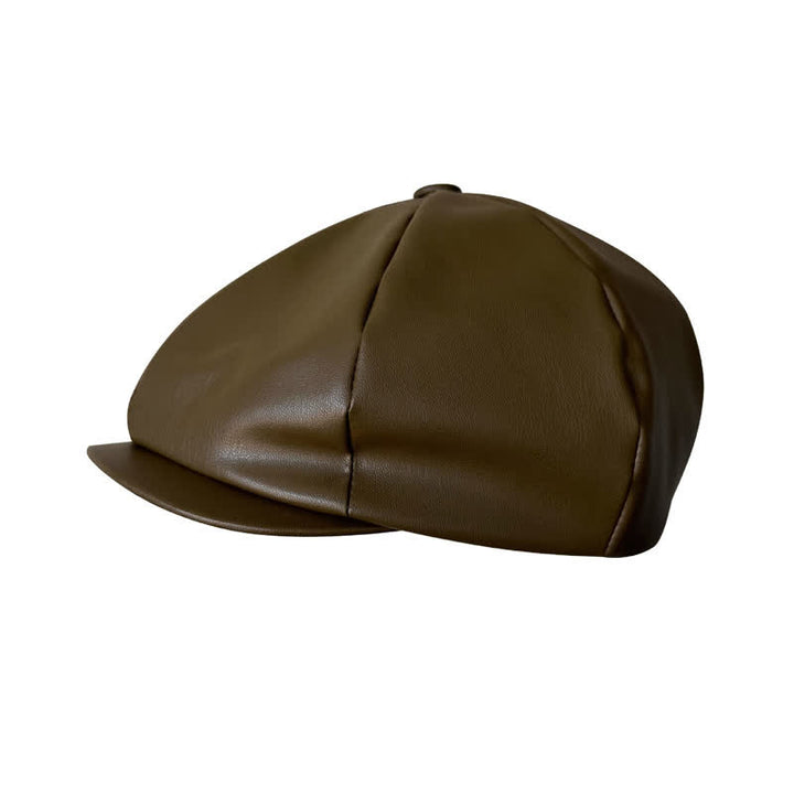 Army Green British Style Octagonal Leather Beret Hat - image 3