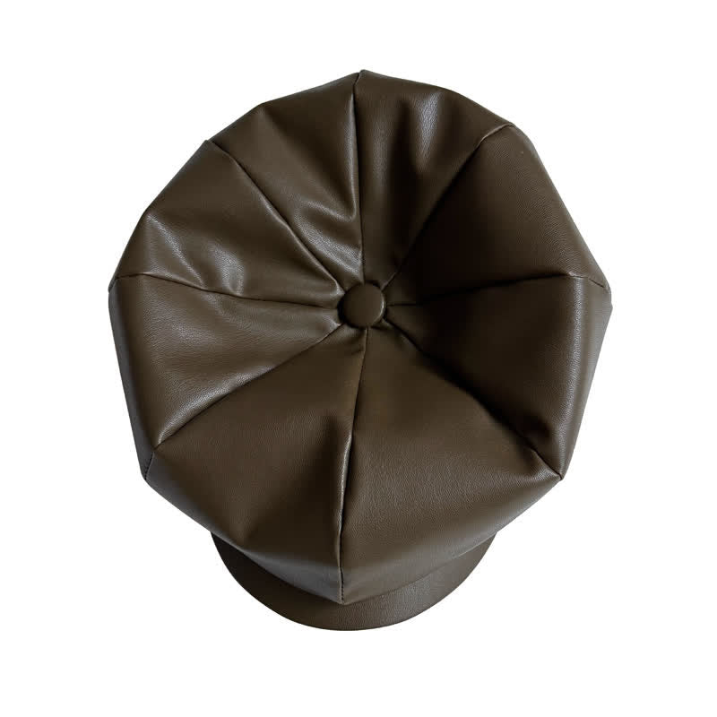 Army Green British Style Octagonal Leather Beret Hat - image 1