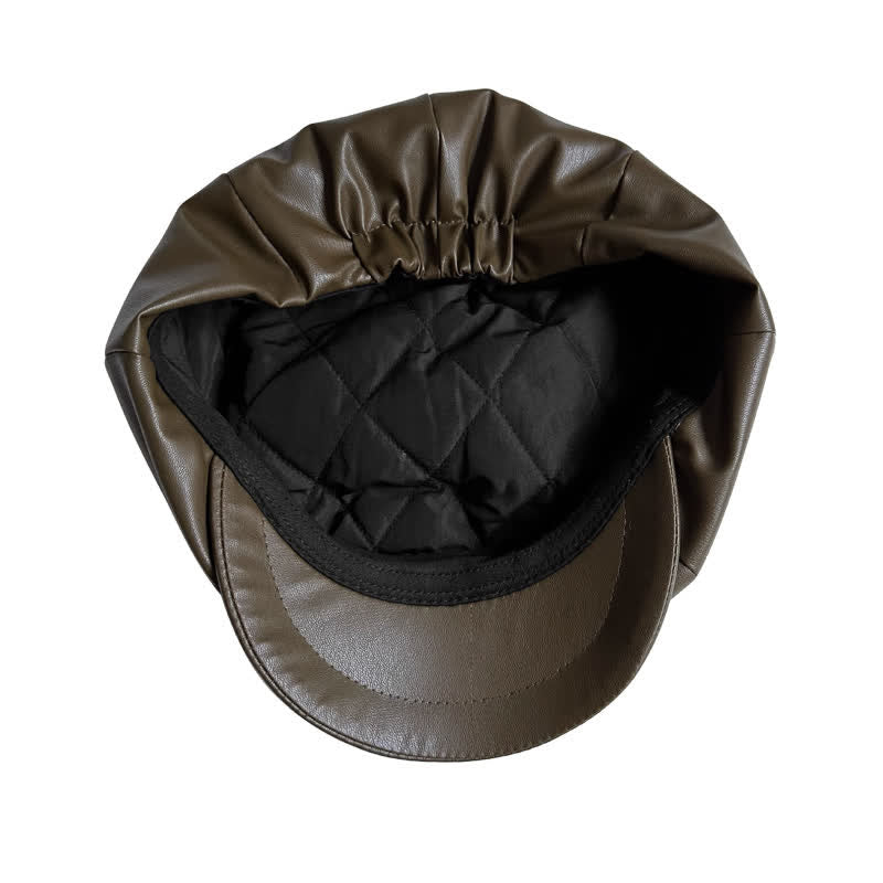 Army Green British Style Octagonal Leather Beret Hat - image 5