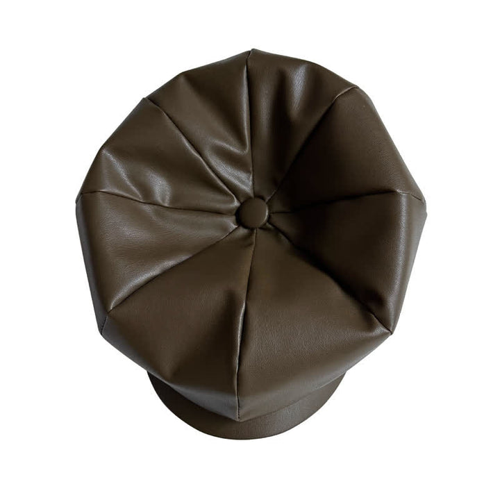 Army Green British Style Octagonal Leather Beret Hat - image 1