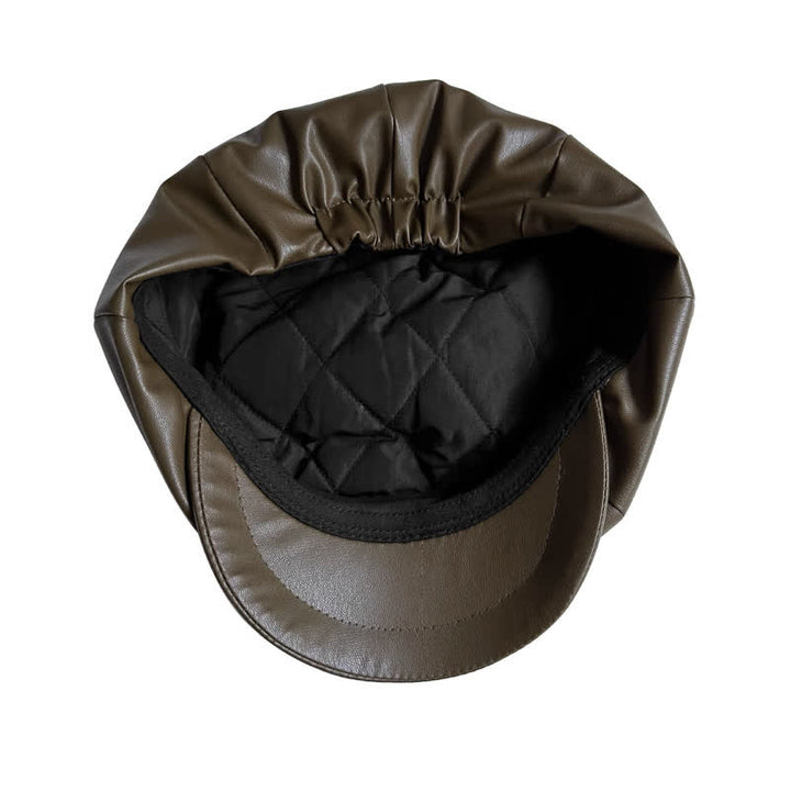 Army Green British Style Octagonal Leather Beret Hat - image 5