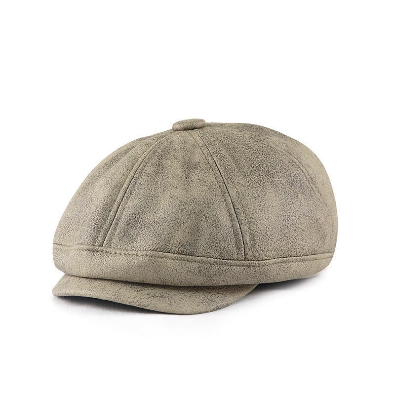 Washed Distressed Vintage Artist Leather Beret Hat - Light Gray - M (22"-22 7/8") - image 0