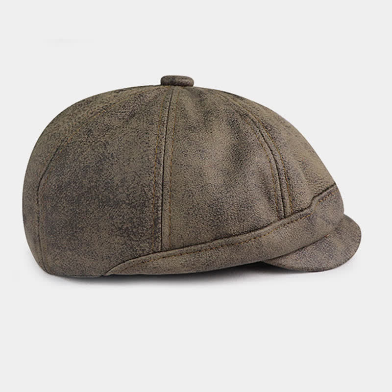 Washed Distressed Vintage Artist Leather Beret Hat - image 4