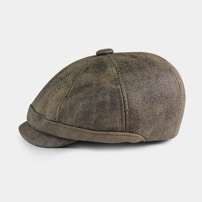 Washed Distressed Vintage Artist Leather Beret Hat - image 5