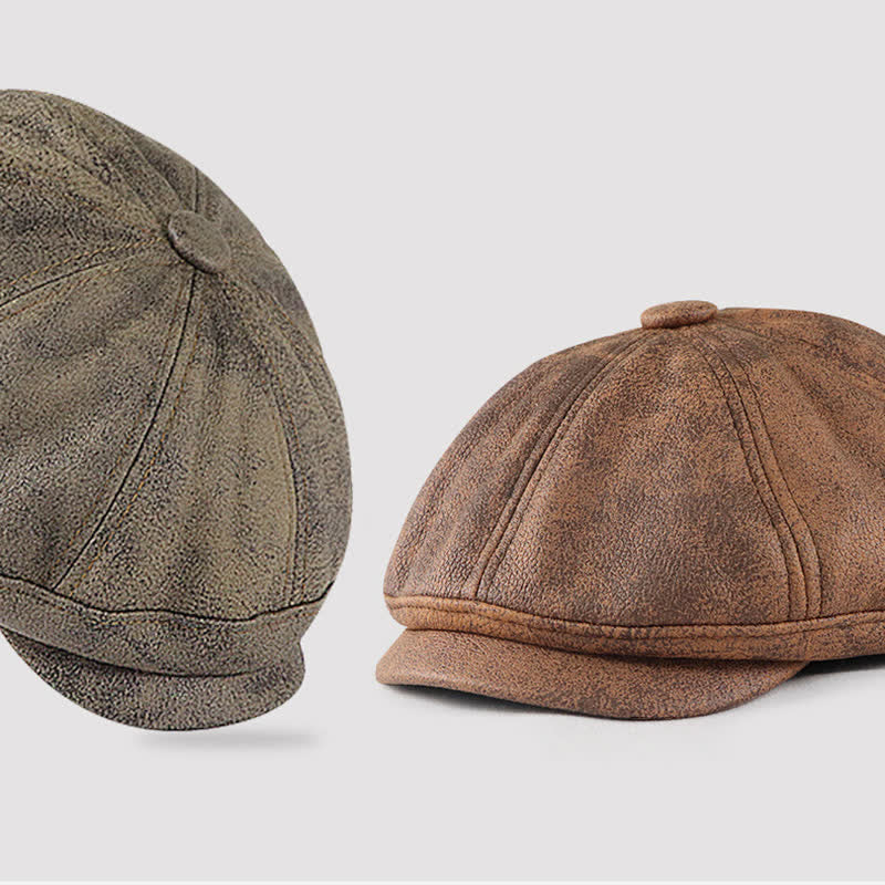 Washed Distressed Vintage Artist Leather Beret Hat - image 1