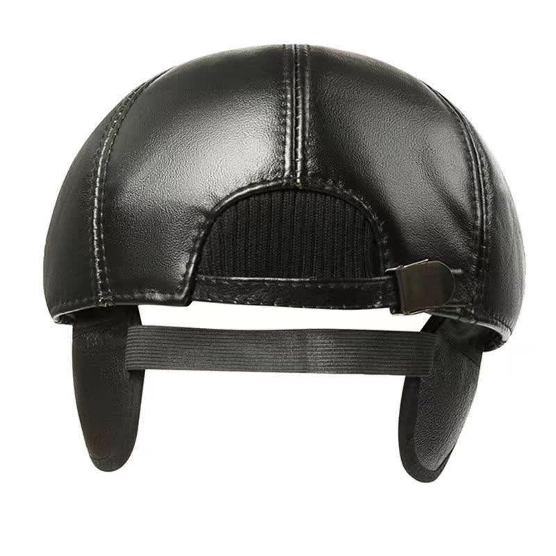 Classic Solid Color Cowhide Leather Beret Hat with Ear Flap - image 1