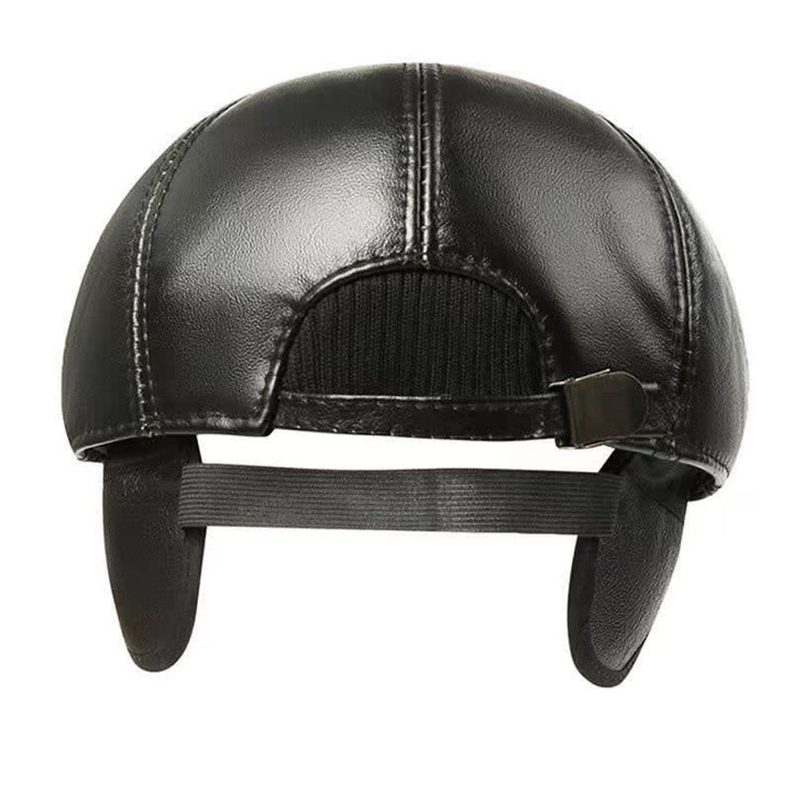 Classic Solid Color Cowhide Leather Beret Hat with Ear Flap - image 1