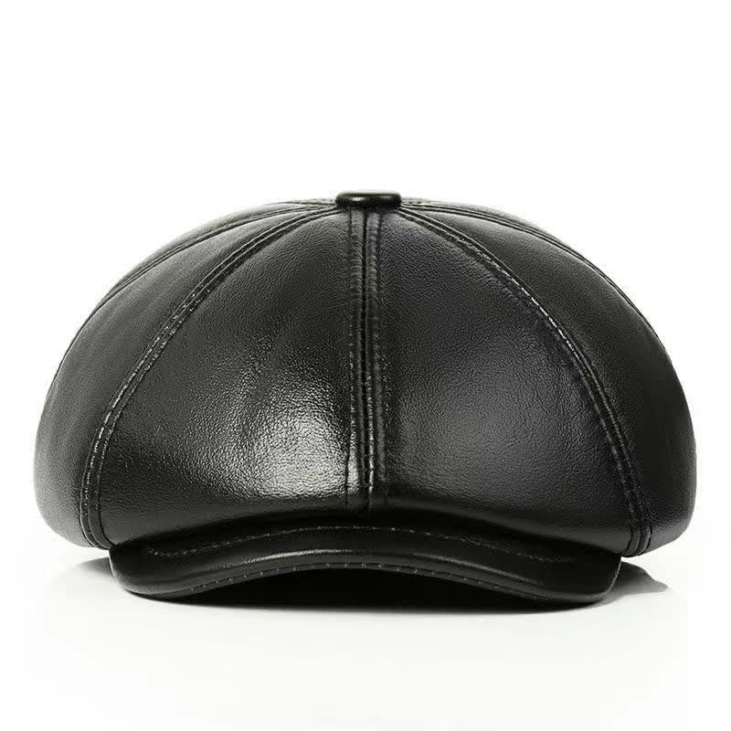 Classic Solid Color Cowhide Leather Beret Hat with Ear Flap - image 5