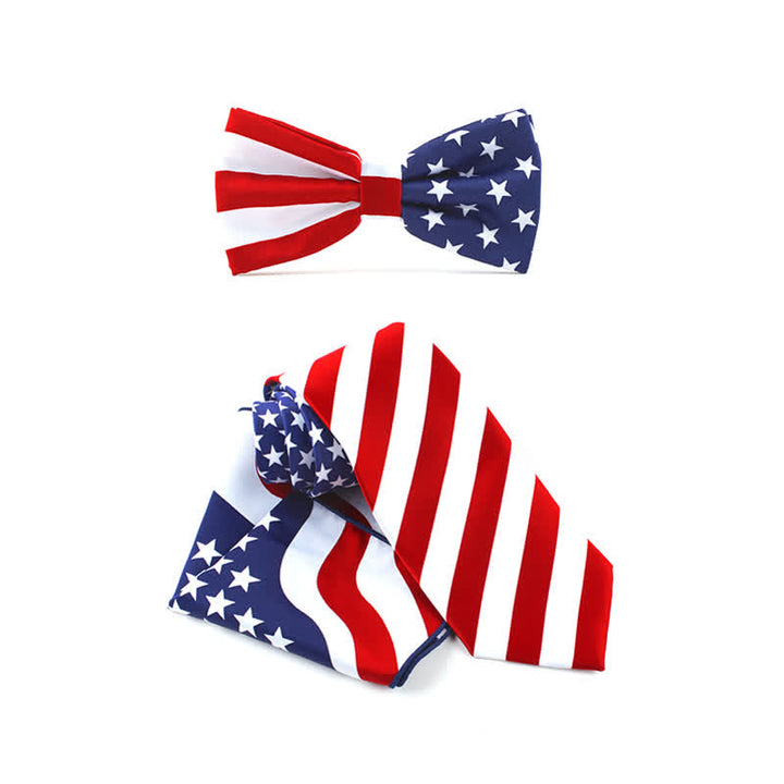 3Pcs Men's American Flag Printed Bow Tie Hankerchief Necktie Set - Necktie + Bow Tie + Pocket Square - image 0