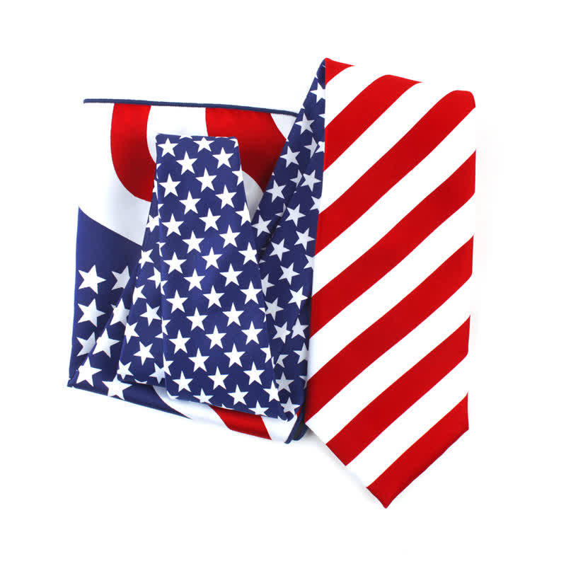 3Pcs Men's American Flag Printed Bow Tie Hankerchief Necktie Set - Necktie + Pocket Square - image 3