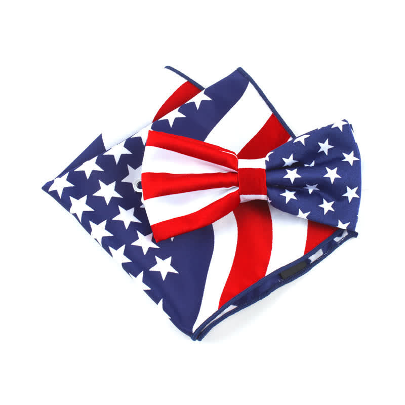 3Pcs Men's American Flag Printed Bow Tie Hankerchief Necktie Set - image 2