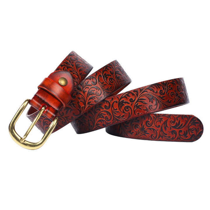 Classical Beautifully Floral Embossed Leather Belt - image 11