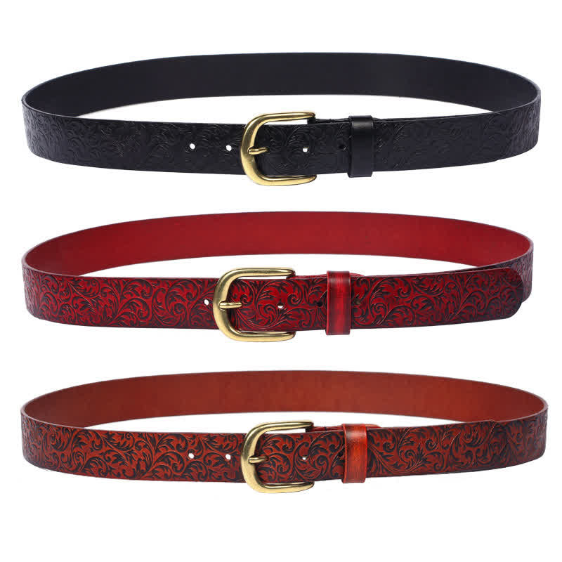 Classical Beautifully Floral Embossed Leather Belt - image 3