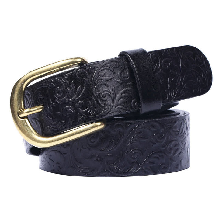 Classical Beautifully Floral Embossed Leather Belt - Black - 44 - image 4