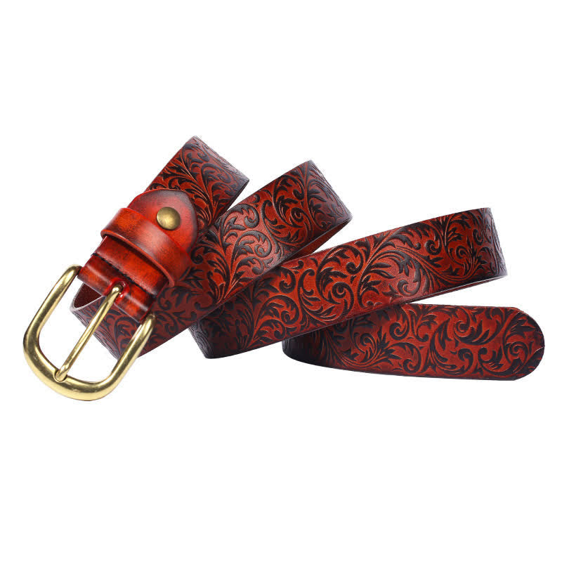 Classical Beautifully Floral Embossed Leather Belt - image 11