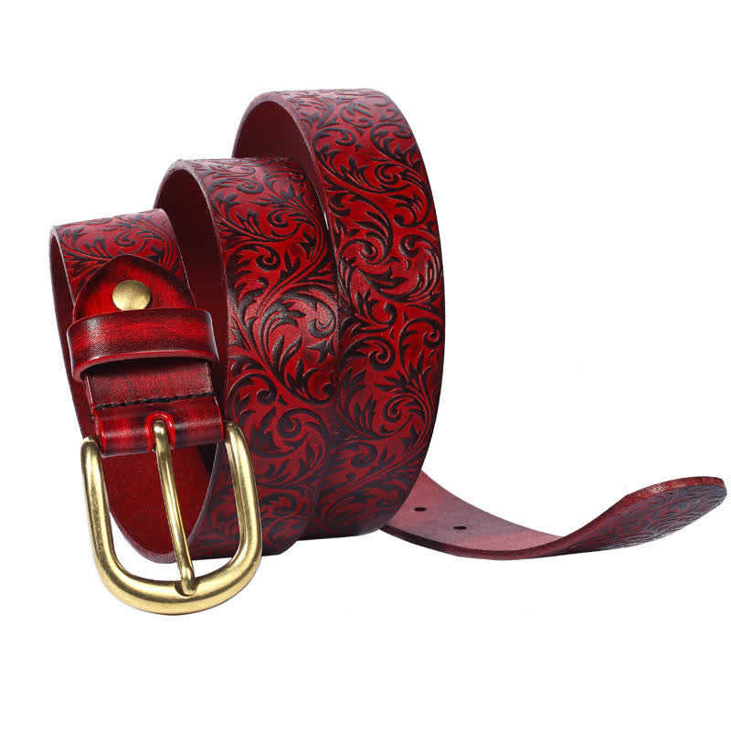 Classical Beautifully Floral Embossed Leather Belt - image 1