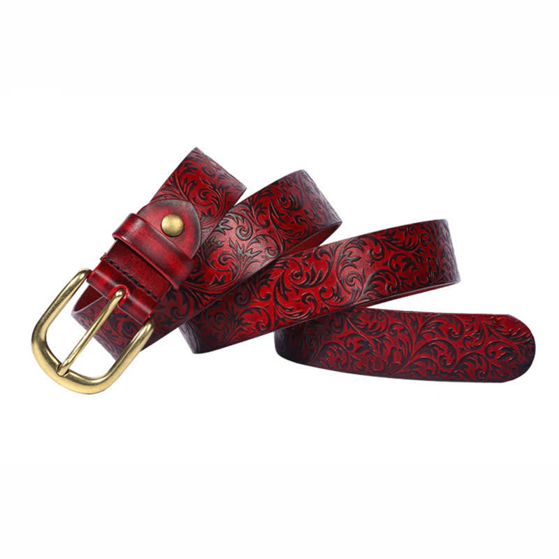Classical Beautifully Floral Embossed Leather Belt - image 2