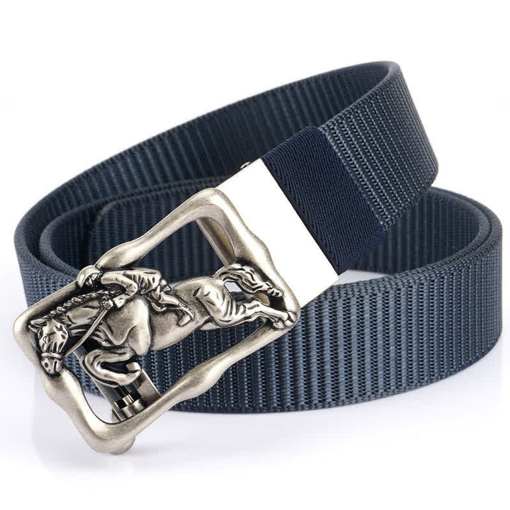 Men's Horse Riding Hollow Automatic Buckle Nylon Belt - Navy / Silver - 42 - image 16
