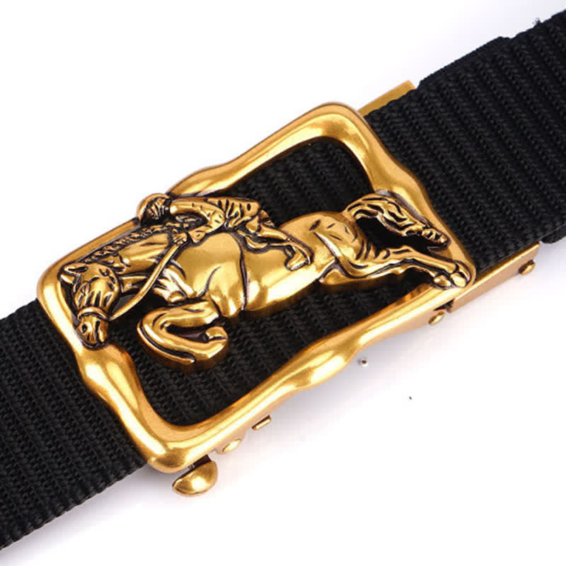 Men's Horse Riding Hollow Automatic Buckle Nylon Belt - image 4
