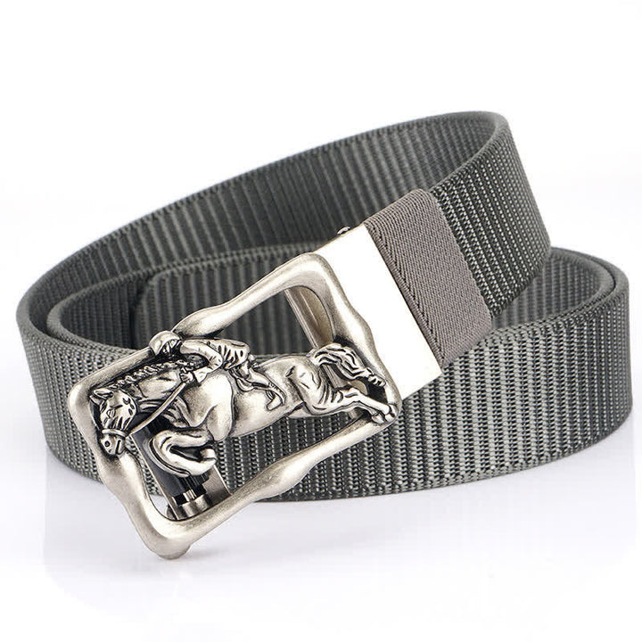 Men's Horse Riding Hollow Automatic Buckle Nylon Belt - Gray / Silver - 42 - image 17