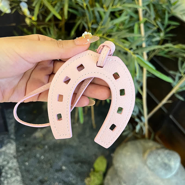 Hangings Simple Horseshoe Pendant Leather Keychain - Pink - image 12