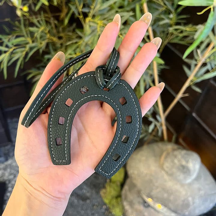 Hangings Simple Horseshoe Pendant Leather Keychain - Dark Green - image 10