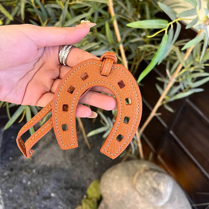 Hangings Simple Horseshoe Pendant Leather Keychain - Brown - image 7