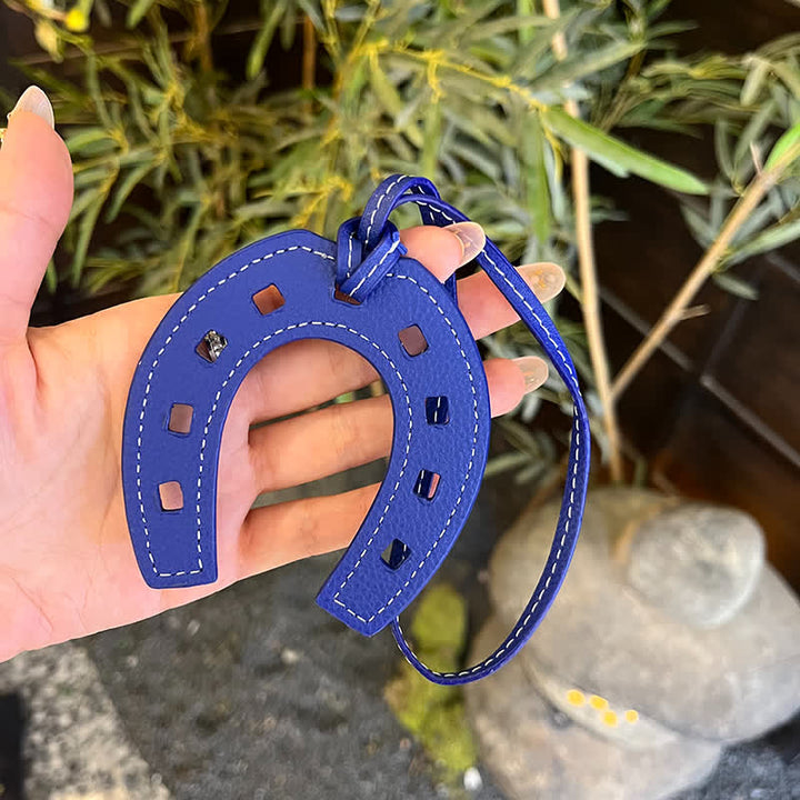 Hangings Simple Horseshoe Pendant Leather Keychain - Royal Blue - image 11