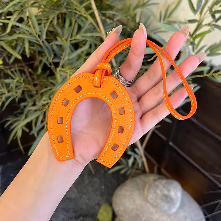 Hangings Simple Horseshoe Pendant Leather Keychain - Orange - image 1