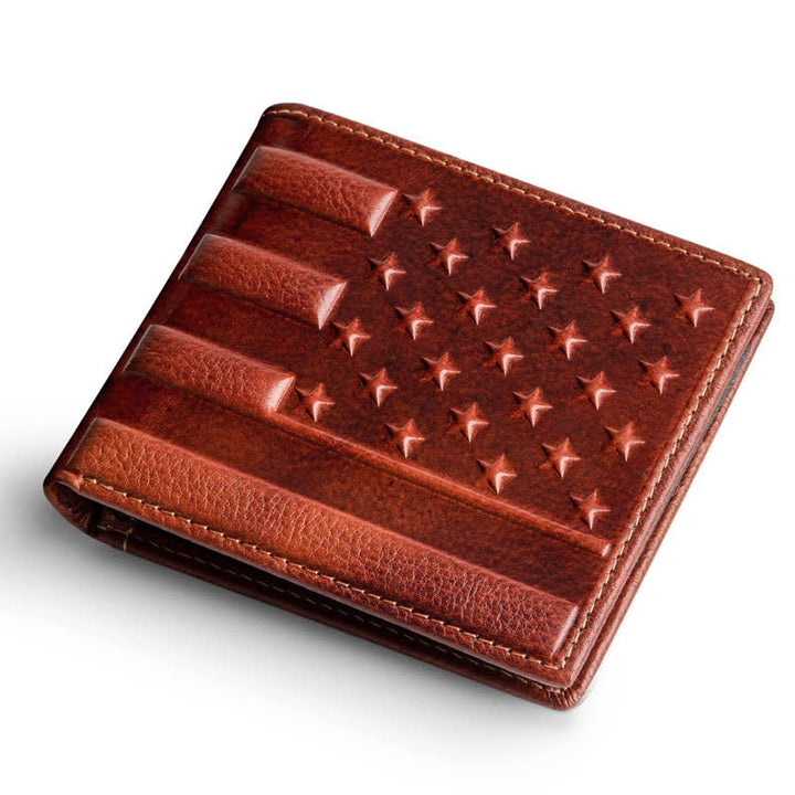 Patriotic American Flag Embossed Leather Wallet - Brown - image 0